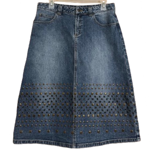 Michael Kors Dresses & Skirts - Michael Kors Women’s Studded A-Line Western/Cowgirl Denim Skirt Sz-8